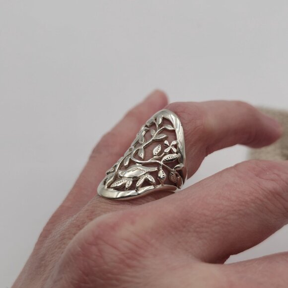 Size 7.25 Sterling Silver Beautiful Birds In Nature Ring A2354 - Picture 4 of 8